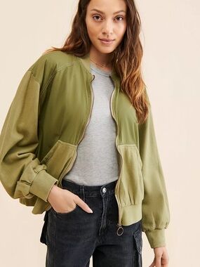 Free People Karma Olive Green Bomber Jacket